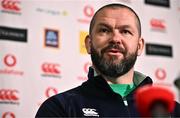 10 March 2023; Head coach Andy Farrell during an Ireland rugby media conference at the Radisson Dublin Airport Hotel in Dublin. Photo by Ramsey Cardy/Sportsfile