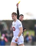 5 March 2023; Referee Barry Tiernan issues a yellow card to Darragh Kirwan of Kildare during the Allianz Football League Division 2 match between Louth and Kildare at Páirc Mhuire in Ardee, Louth. Photo by Ben McShane/Sportsfile
