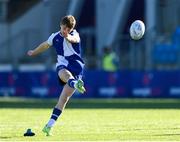 10 March 2023; Joe Ballance of St Andrew's College kicks a penalty during the Bank of Ireland Vinnie Murray Cup Final match between CUS and St Andrew's College at Energia Park in Dublin. Photo by Seb Daly/Sportsfile