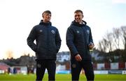 10 March 2023; St Patrick's Athletic players Chris Forrester and Eoin Doyle before the SSE Airtricity Men's Premier Division match between St Patrick's Athletic and Bohemians at Richmond Park in Dublin. Photo by Stephen McCarthy/Sportsfile