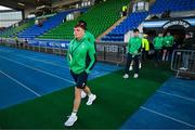 10 March 2023; Fintan Gunne of Ireland and his teammates walk the pitch before the U20 Six Nations Rugby Championship match between Scotland and Ireland at Scotstoun Stadium in Glasgow, Scotland. Photo by Brendan Moran/Sportsfile