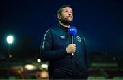 10 March 2023; St Patrick's Athletic manager Tim Clancy is interviewed for LOI TV before the SSE Airtricity Men's Premier Division match between St Patrick's Athletic and Bohemians at Richmond Park in Dublin. Photo by Stephen McCarthy/Sportsfile
