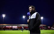 10 March 2023; Shamrock Rovers manager Stephen Bradley is interviewed for LOI TV before the SSE Airtricity Men's Premier Division match between Shelbourne and Shamrock Rovers at Tolka Park in Dublin. Photo by Seb Daly/Sportsfile