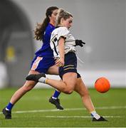 10 March 2023; Niamh Rice of DKIT shoots under pressure from Niamh Boyle of ATU Sligo during the 2023 Yoplait Ladies HEC Moynihan Cup Final match between ATU Sligo and DKIT at University of Galway Connacht GAA Air Dome in Bekan, Mayo. Photo by Piaras Ó Mídheach/Sportsfile