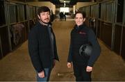 27 February 2023; Rachael Blackmore, and Locker Chief Executive Officer Ross O'Dwyer, at the announcement of Rachael Blackmore as an official Locker ambassador at Racing Academy and Centre of Education in Curragh, Kildare. Photo by Ramsey Cardy/Sportsfile