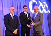 10 March 2023; Richie Reid of Shamrocks Ballyhale is presented with his AIB GAA Hurling Club Team of The Year award by GAA Vice President John Murphy, right, and AIB CMO Mark Doyle, at the AIB Club Players Awards at Croke Park in Dublin. Photo by Ramsey Cardy/Sportsfile