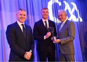 10 March 2023; Adrian Mullen of Shamrocks Ballyhale is presented with his AIB GAA Hurling Club Team of The Year award by GAA Vice President John Murphy, right, and AIB CMO Mark Doyle, at the AIB Club Players Awards at Croke Park in Dublin. Photo by Ramsey Cardy/Sportsfile