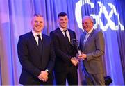 10 March 2023; Eoin Cody of Shamrocks Ballyhale is presented with his AIB GAA Hurling Club Team of The Year award by GAA Vice President John Murphy, right, and AIB CMO Mark Doyle, at the AIB Club Players Awards at Croke Park in Dublin. Photo by Ramsey Cardy/Sportsfile