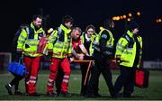 10 March 2023; Mark Connolly of Derry City is stretchered off after sustaining an injury during the SSE Airtricity Men's Premier Division match between Derry City and Dundalk at The Ryan McBride Brandywell Stadium in Derry. Photo by Ben McShane/Sportsfile