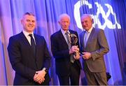 10 March 2023; Michael Fennelly, father of Colin Fennelly of Shamrocks Ballyhale, collects the AIB GAA Hurling Club Team of The Year award on his behalf from GAA Vice President John Murphy, right, and AIB CMO Mark Doyle, at the AIB Club Players Awards at Croke Park in Dublin. Photo by Ramsey Cardy/Sportsfile