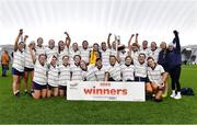 10 March 2023; DKIT celebrate after their victory in the 2023 Yoplait Ladies HEC Moynihan Cup Final match between ATU Sligo and DKIT at University of Galway Connacht GAA Air Dome in Bekan, Mayo. Photo by Piaras Ó Mídheach/Sportsfile