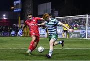 10 March 2023; Rory Gaffney of Shamrock Rovers in action against Matty Smith of Shelbourne during the SSE Airtricity Men's Premier Division match between Shelbourne and Shamrock Rovers at Tolka Park in Dublin. Photo by Seb Daly/Sportsfile