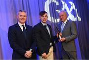 10 March 2023; Dan O’Brien of Kilmacud Crokes is presented with his AIB GAA Football Club Team of The Year award by GAA Vice President John Murphy, right, and AIB CMO Mark Doyle, at the AIB Club Players Awards at Croke Park in Dublin. Photo by Ramsey Cardy/Sportsfile
