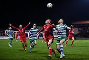 10 March 2023; Shane Farrell of Shelbourne in action against Sean Hoare of Shamrock Rovers during the SSE Airtricity Men's Premier Division match between Shelbourne and Shamrock Rovers at Tolka Park in Dublin. Photo by Seb Daly/Sportsfile