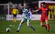10 March 2023; Jack Byrne of Shamrock Rovers in action against Matty Smith of Shelbourne during the SSE Airtricity Men's Premier Division match between Shelbourne and Shamrock Rovers at Tolka Park in Dublin. Photo by Seb Daly/Sportsfile