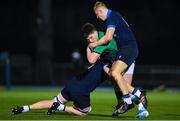 10 March 2023; John Devine of Ireland is tackled by Liam McConnell, left, and Duncan Munn of Scotland during the U20 Six Nations Rugby Championship match between Scotland and Ireland at Scotstoun Stadium in Glasgow, Scotland. Photo by Brendan Moran/Sportsfile