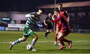 10 March 2023; Neil Farrugia of Shamrock Rovers in action against Tyreke Wilson of Shelbourne during the SSE Airtricity Men's Premier Division match between Shelbourne and Shamrock Rovers at Tolka Park in Dublin. Photo by Seb Daly/Sportsfile