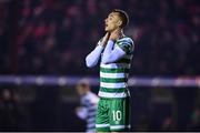 10 March 2023; Graham Burke of Shamrock Rovers reacts during the SSE Airtricity Men's Premier Division match between Shelbourne and Shamrock Rovers at Tolka Park in Dublin. Photo by Seb Daly/Sportsfile