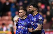 10 March 2023; Dean Williams of Bohemians, left, celebrates with team-mate Declan McDaid after scoring his side's second goal during the SSE Airtricity Men's Premier Division match between St Patrick's Athletic and Bohemians at Richmond Park in Dublin. Photo by Stephen McCarthy/Sportsfile