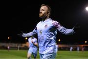 10 March 2023; Jack Doherty of Cobh Ramblers celebrates after scoring his side's third goal during the SSE Airtricity Men's First Division match between Treaty United and Cobh Ramblers at Markets Field in Limerick. Photo by Michael P Ryan/Sportsfile