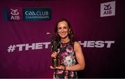 10 March 2023; Katrina Holden, accepts the AIB GAA Club Hurler of the Year award on behalf of her brother Joey Holden of Shamrocks Ballyhale at the AIB Club Players Awards at Croke Park in Dublin. Photo by Ramsey Cardy/Sportsfile