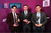 10 March 2023; Dunloy Cúchullain's players, from left, Conal Cunning, Ryan McGarry, and Kevin Molloy with their AIB GAA Hurling Club Team of The Year award at the AIB Club Players Awards at Croke Park in Dublin. Photo by Ramsey Cardy/Sportsfile