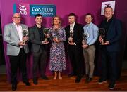 10 March 2023; Watty Graham’s Glen players, from left, John Bradley, father of Emmett Bradley, Danny Tallon, Karen Dougan, mother of Ryan Dougan, Ethan Doherty, Michael Warnock and Eddie Doherty, father of Jack Doherty, with their AIB GAA Football Club Team of The Year award at the AIB Club Players Awards at Croke Park in Dublin. Photo by Ramsey Cardy/Sportsfile