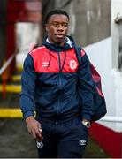 10 March 2023; St Patricks Athletic goalkeeper David Odumosu arrives for the SSE Airtricity Men's Premier Division match between St Patrick's Athletic and Bohemians at Richmond Park in Dublin. Photo by Stephen McCarthy/Sportsfile