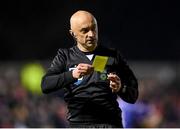 10 March 2023; Referee Neil Doyle shows a yellow card during the SSE Airtricity Men's Premier Division match between St Patrick's Athletic and Bohemians at Richmond Park in Dublin. Photo by Stephen McCarthy/Sportsfile