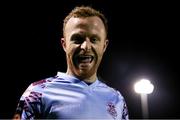 10 March 2023; Jack Doherty of Cobh Ramblers celebrates after scoring his side's third goal during the SSE Airtricity Men's First Division match between Treaty United and Cobh Ramblers at Markets Field in Limerick. Photo by Michael P Ryan/Sportsfile