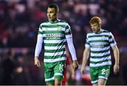 10 March 2023; Graham Burke, left, and Rory Gaffney of Shamrock Rovers during the SSE Airtricity Men's Premier Division match between Shelbourne and Shamrock Rovers at Tolka Park in Dublin. Photo by Seb Daly/Sportsfile