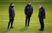 10 March 2023; Shamrock Rovers manager Stephen Bradley, left, with sporting director Stephen McPhail, centre, and coach Glenn Cronin  before the SSE Airtricity Men's Premier Division match between Shelbourne and Shamrock Rovers at Tolka Park in Dublin. Photo by Seb Daly/Sportsfile