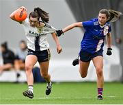 11 March 2023; Caitriona O'Hagan of University of Ulster gets away from Ciara Murphy of MTU Kerry during the 2023 Yoplait Ladies HEC Giles Cup Final match between University of Ulster and MTU Kerry at University of Galway Connacht GAA Air Dome in Bekan, Mayo. Photo by Piaras Ó Mídheach/Sportsfile