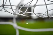 11 March 2023; A detailed view of water dripping from the goal net before the SSE Airtricity Women's Premier Division match between Bohemians and Shelbourne at Dalymount Park in Dublin. Photo by Tyler Miller/Sportsfile