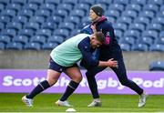 11 March 2023; Tadhg Furlong, left, and defence coach Simon Easterby during the Ireland rugby captain's run at BT Murrayfield Stadium in Edinburgh, Scotland. Photo by Brendan Moran/Sportsfile