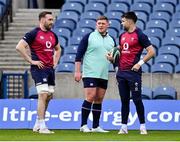 11 March 2023; Ireland players, from left, Jack Conan, Tadhg Furlong and Conor Murray during their captain's run at BT Murrayfield Stadium in Edinburgh, Scotland. Photo by Brendan Moran/Sportsfile