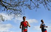 11 March 2023; Myles Hewitt of New Ross CBS, left, and Gearoid Long of Abbey Community College, Waterford, competing in the senior boys 6000m during the 123.ie All-Ireland Schools Cross Country Championships at SETU Sports Campus in Carriganore, Waterford. Photo by David Fitzgerald/Sportsfile