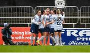 11 March 2023; Jessie Stapleton of Shelbourne, centre, celebrates after scoring her side's first goal during the SSE Airtricity Women's Premier Division match between Bohemians and Shelbourne at Dalymount Park in Dublin. Photo by Tyler Miller/Sportsfile