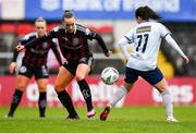 11 March 2023; Fiona Donnelly of Bohemians in action against Megan Smyth-Lynch of Shelbourne during the SSE Airtricity Women's Premier Division match between Bohemians and Shelbourne at Dalymount Park in Dublin. Photo by Tyler Miller/Sportsfile
