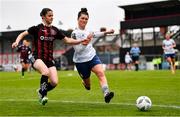11 March 2023; Kira Bates Crosbie of Bohemians in action against Keeva Keenan of Shelbourne during the SSE Airtricity Women's Premier Division match between Bohemians and Shelbourne at Dalymount Park in Dublin. Photo by Tyler Miller/Sportsfile