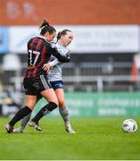 11 March 2023; Kerri Letmon of Shelbourne in action against Katie Lovely of Bohemians during the SSE Airtricity Women's Premier Division match between Bohemians and Shelbourne at Dalymount Park in Dublin. Photo by Tyler Miller/Sportsfile