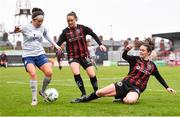 11 March 2023; Sophie Watters of Shelbourne is tackled by Lisa Murphy of Bohemians during the SSE Airtricity Women's Premier Division match between Bohemians and Shelbourne at Dalymount Park in Dublin. Photo by Tyler Miller/Sportsfile