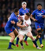 11 March 2023; Thomas Ramos of France is tackled by Freddie Steward of England during the Guinness Six Nations Rugby Championship match between England and France at Twickenham Stadium in London, England. Photo by Harry Murphy/Sportsfile