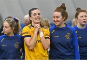 11 March 2023; DCU Dóchas Éireann captain Anna Rose Kennedy after her side's victory in the 2023 Yoplait Ladies HEC O’Connor Cup Final match between DCU Dóchas Éireann and University of Limerick at University of Galway Connacht GAA Air Dome in Bekan, Mayo. Photo by Piaras Ó Mídheach/Sportsfile