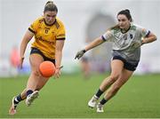 11 March 2023; Maria Reilly of DCU Dóchas Éireann in action against Aoife O'Rourke of University of Limerick during the 2023 Yoplait Ladies HEC O’Connor Cup Final match between DCU Dóchas Éireann and University of Limerick at University of Galway Connacht GAA Air Dome in Bekan, Mayo. Photo by Piaras Ó Mídheach/Sportsfile