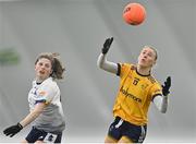 11 March 2023; Emma Morrissey of DCU Dóchas Éireann in action against Dara Kinry of University of Limerick during the 2023 Yoplait Ladies HEC O’Connor Cup Final match between DCU Dóchas Éireann and University of Limerick at University of Galway Connacht GAA Air Dome in Bekan, Mayo. Photo by Piaras Ó Mídheach/Sportsfile
