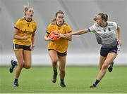 11 March 2023; Róisín Ennis of DCU Dóchas Éireann, supported by teammate Chloe Darby, in action against Aisling Reidy of University of Limerick during the 2023 Yoplait Ladies HEC O’Connor Cup Final match between DCU Dóchas Éireann and University of Limerick at University of Galway Connacht GAA Air Dome in Bekan, Mayo. Photo by Piaras Ó Mídheach/Sportsfile