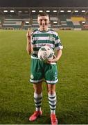 11 March 2023; Jaime Thompson of Shamrock Rovers poses with the match ball after scoring a hat-trick in the SSE Airtricity Women's Premier Division match between Shamrock Rovers and Treaty United at Tallaght Stadium in Dublin. Photo by Stephen Marken/Sportsfile