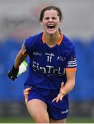 11 March 2023; ATU Donegal captain Julie Treaty celebrates after her side's victory in the 2023 Yoplait Ladies HEC Lynch Cup Final match between ATU Donegal and UCC at University of Galway Connacht GAA Air Dome in Bekan, Mayo. Photo by Piaras Ó Mídheach/Sportsfile