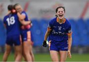 11 March 2023; ATU Donegal captain Julie Treaty celebrates after her side's victory in the 2023 Yoplait Ladies HEC Lynch Cup Final match between ATU Donegal and UCC at University of Galway Connacht GAA Air Dome in Bekan, Mayo. Photo by Piaras Ó Mídheach/Sportsfile